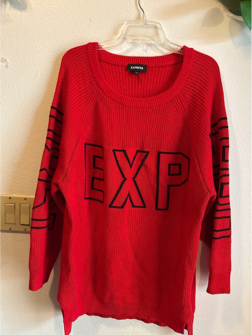 Read - Express Red Knit Pullover Sweater with EXP Lettering
